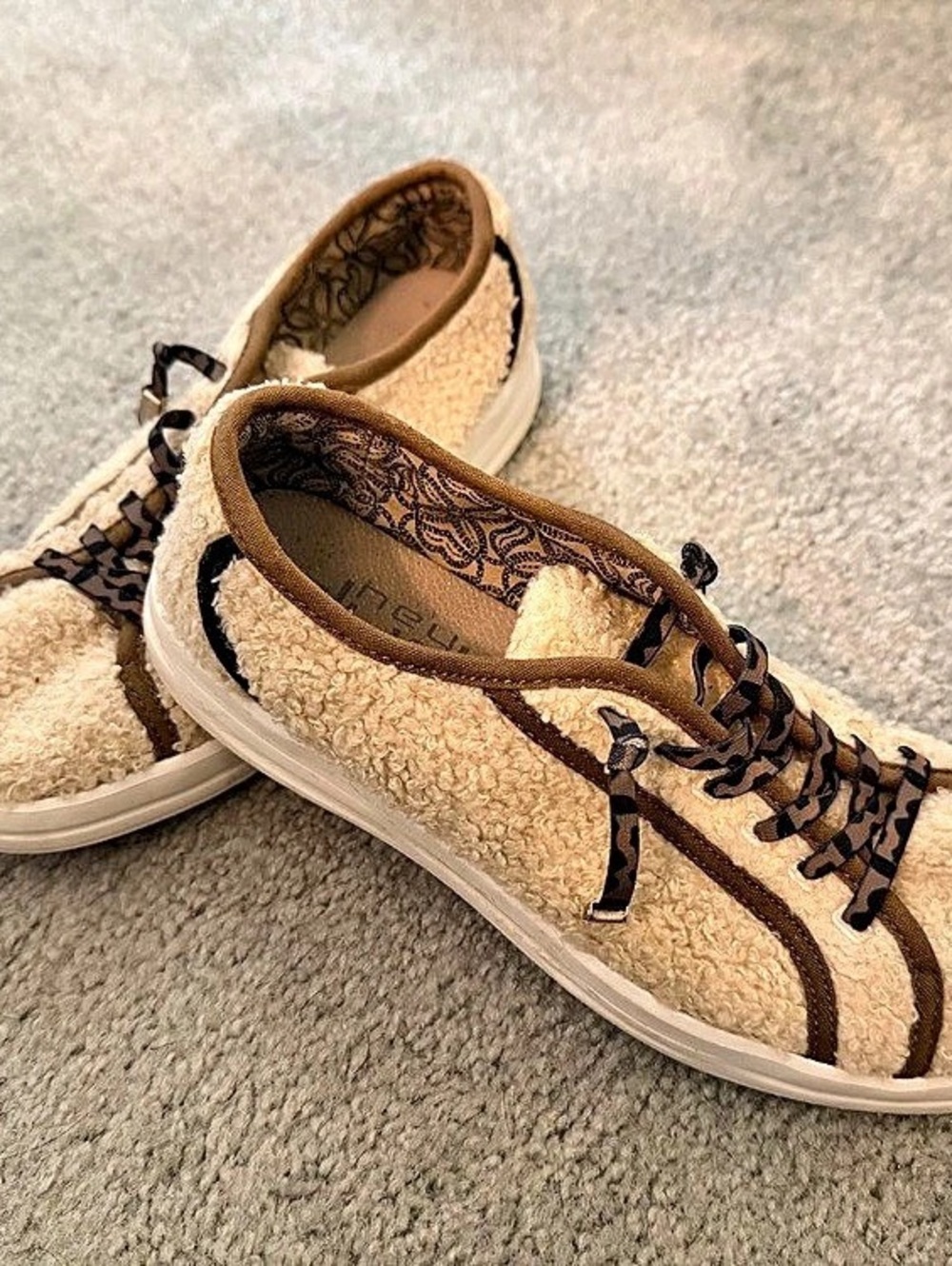 Hey Dude Slip Sherpa Cream & Brown Sneakers
